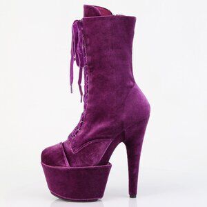 Platform Velvet High Heel Lace Up Ankle Boots